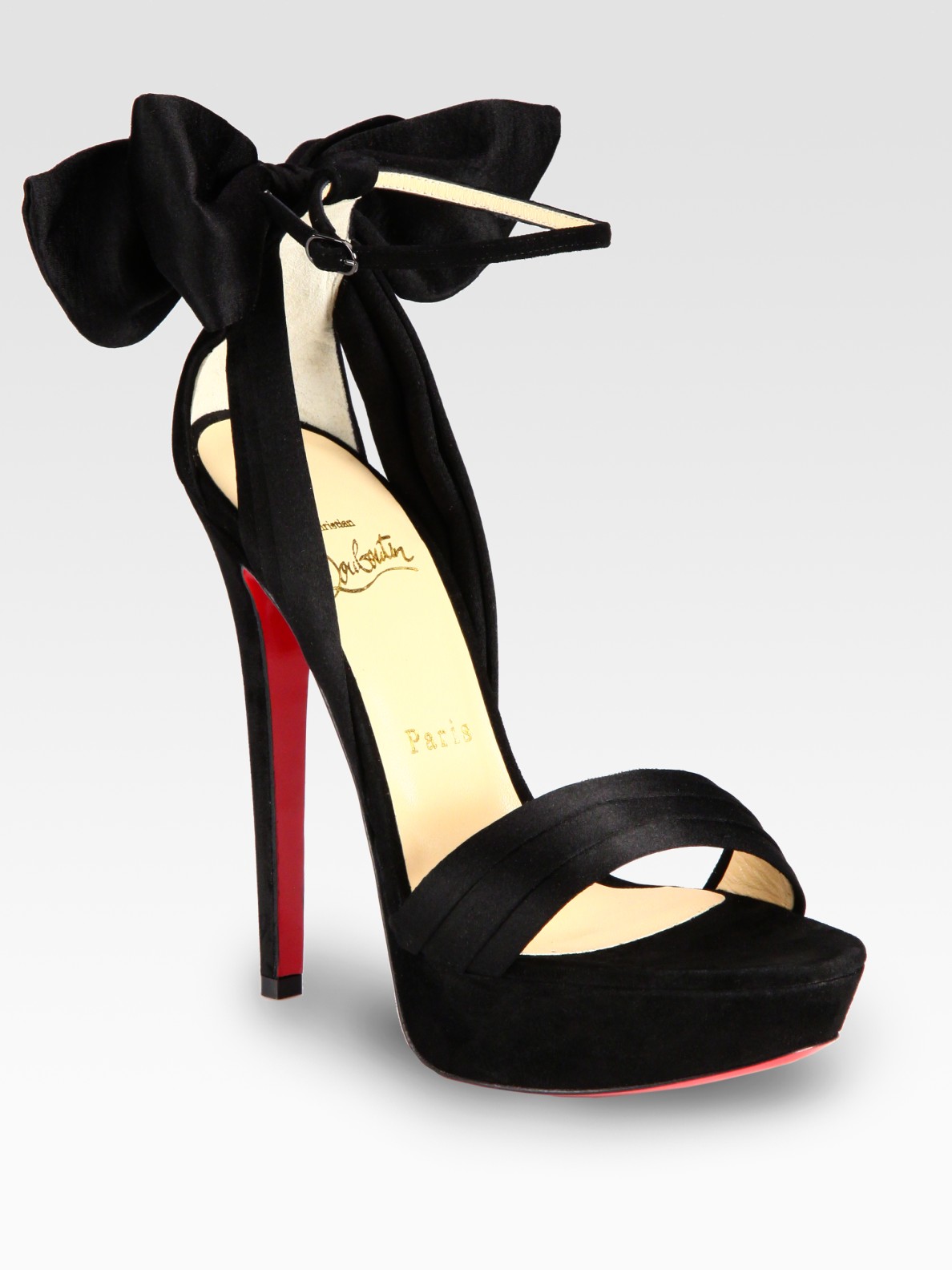 christian louboutin sandals Beige satin bow adornments | The ...