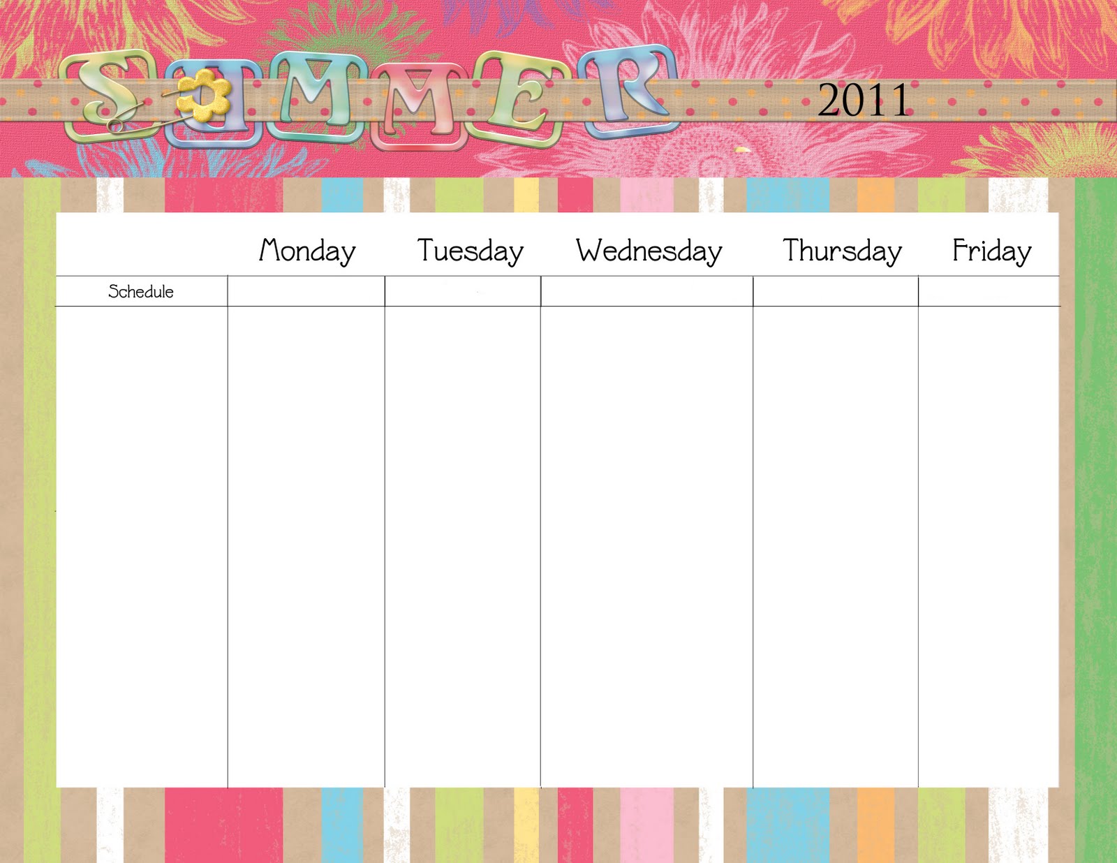 I Find These Pdfs Extremely Useful Blank Calendar Monday Through Friday Monthly Page Cached Free Summer C Schedule Template