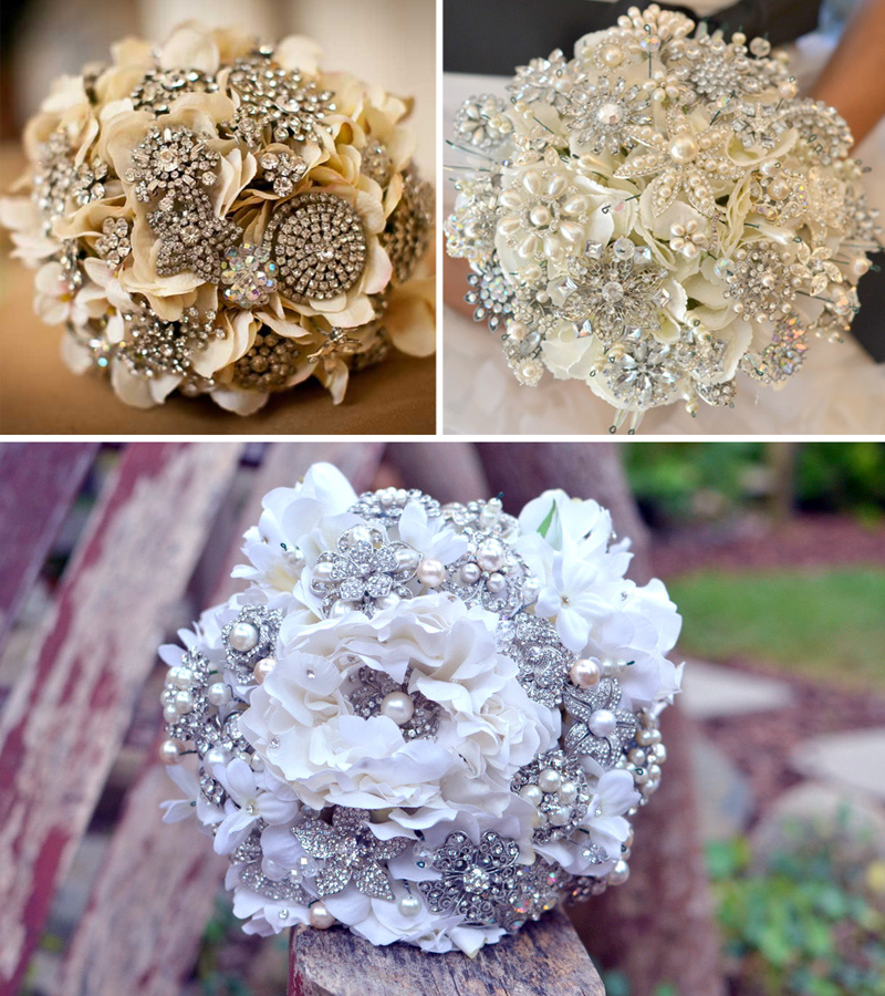 Shine Trim Wedding DIY Inspiration Rhinestone Brooch Bouquet
