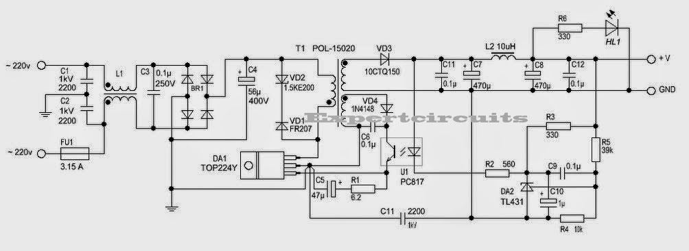 12 Volt / 2 A Switching Power Supply Circuit Diagram