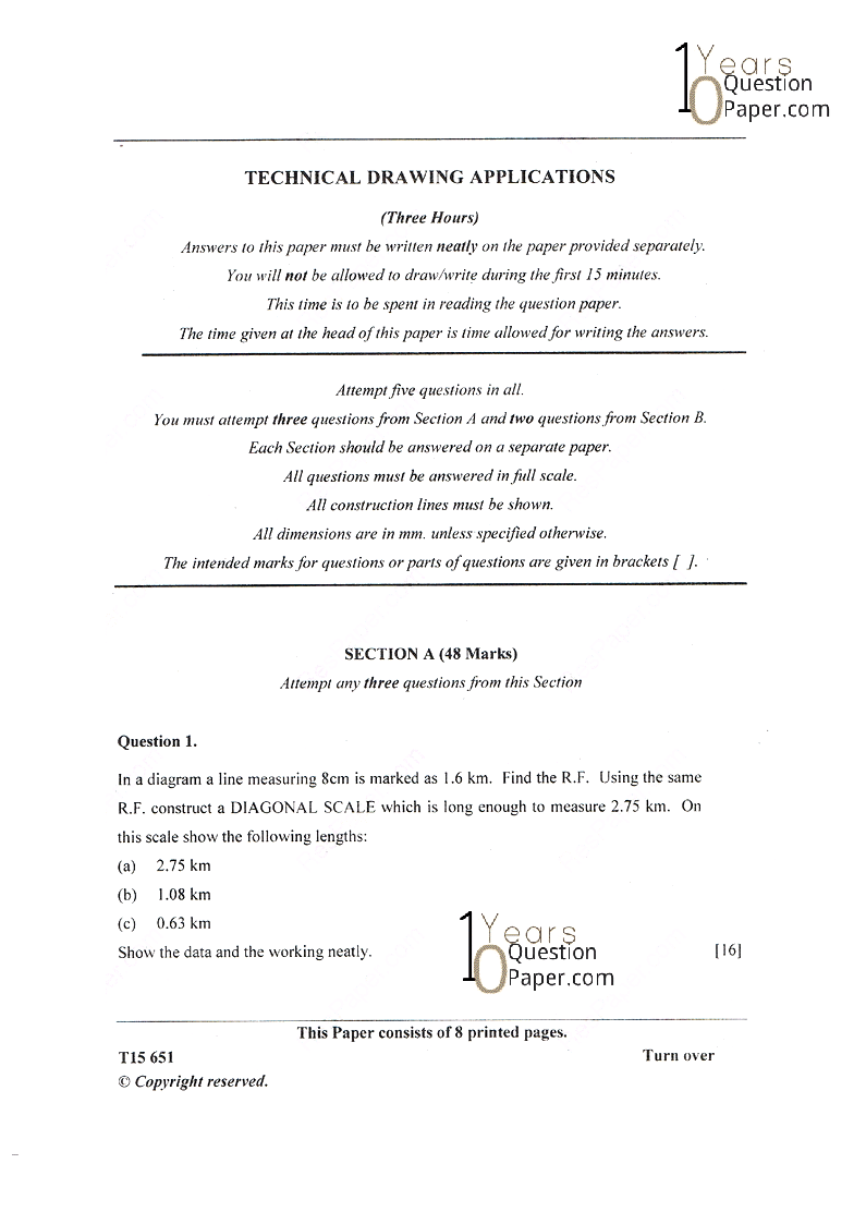 icse 2015 class 10th Technical Drawing Applications question paper icse 2015 class 10th Technical Drawing question paper