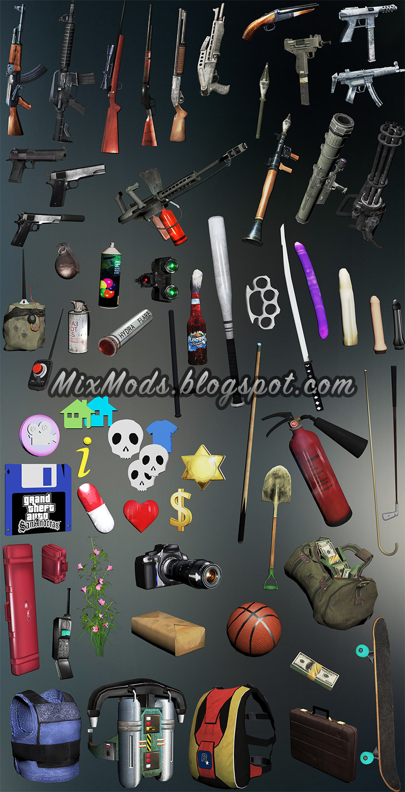 Added 70 Weapons Pack (70 novas armas adicionadas) - MixMods