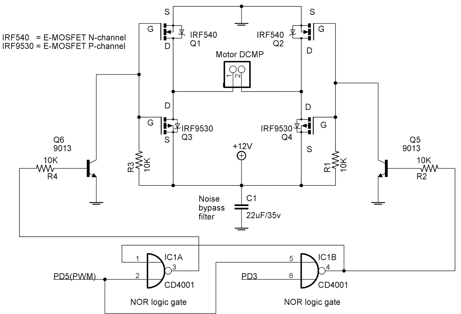 Driver motor DCMP Hbridge Menggunakan MOSFET Robotics University