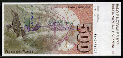 Switzerland paper money 500 Swiss Francs bank notes