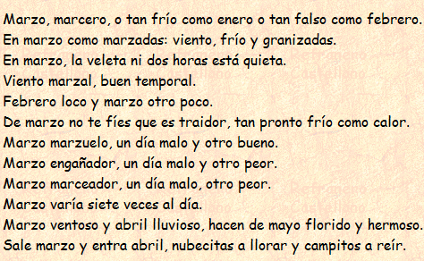 Resultado de imagen de rEFRANES DE MARZO