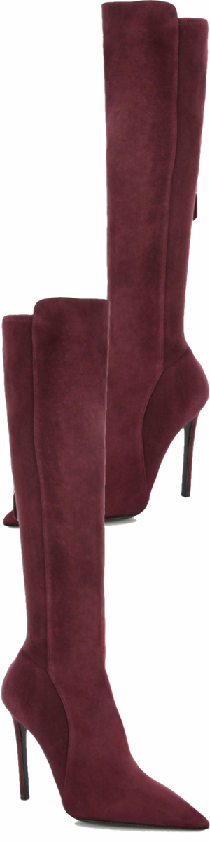 Prada Stretch Suede Knee-High Boots Bordeaux