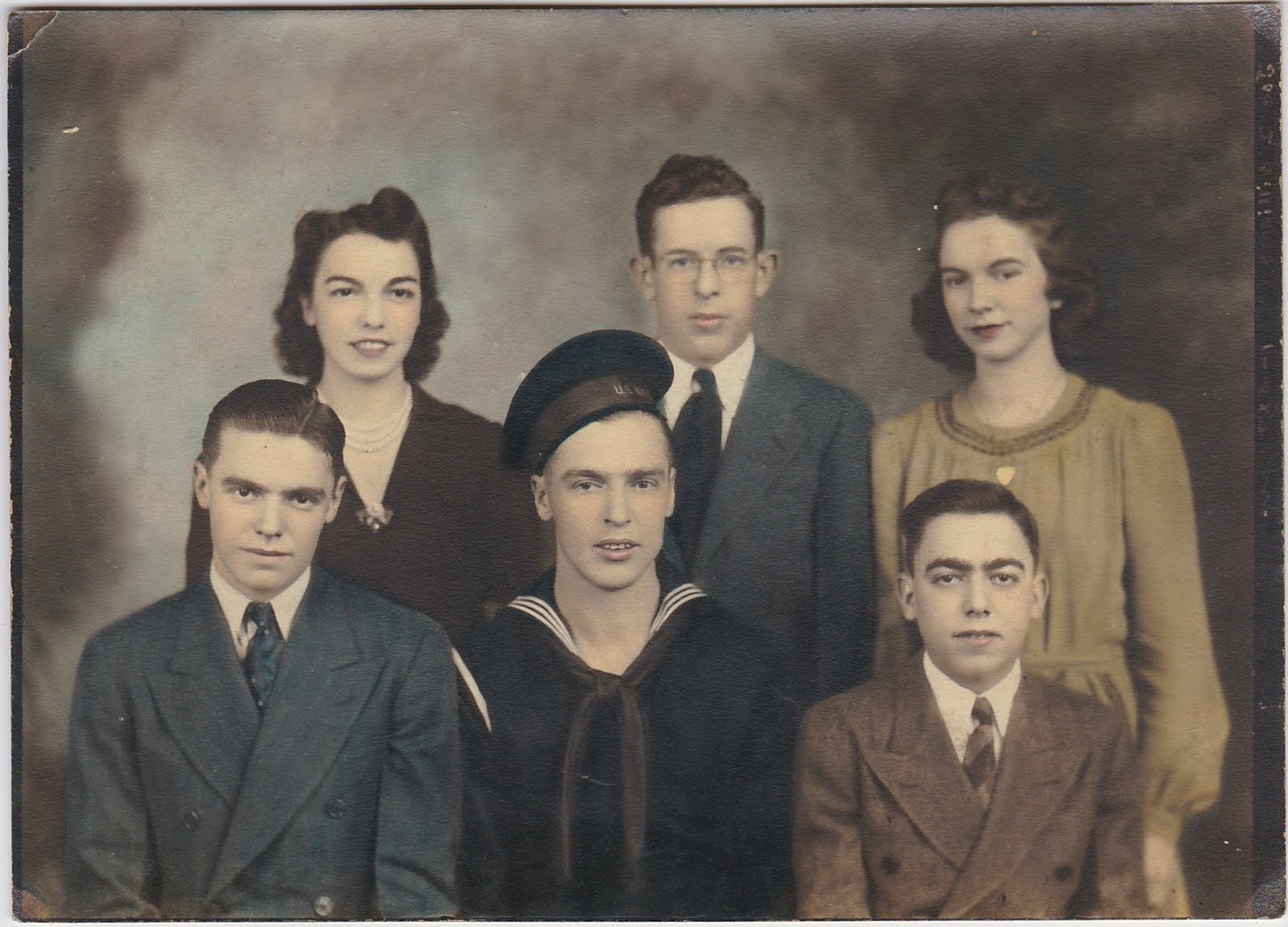 Front row Ben, Gordon & Calvin. Back row Florence, her husband J.D., & Dora Belle