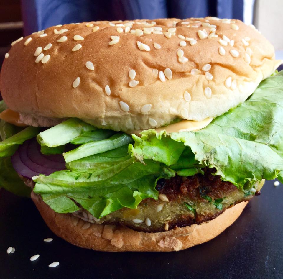 Priya's Page Veggie Burger with Chickpea and Eggplant patties and