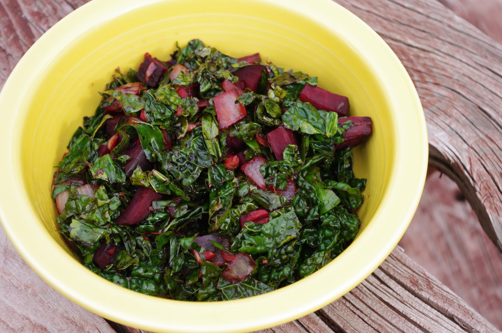 Blissfull Nutrition Sauteed Kale with Beets