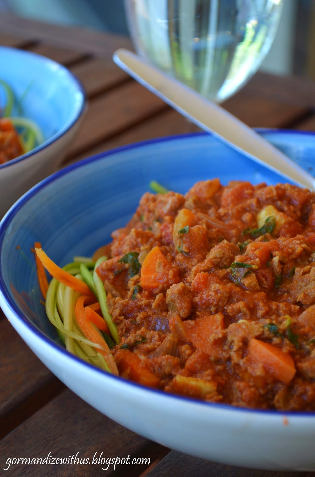 Gormandize Vegan Nutmeat Bolognese with Zucchini and Carrot Spaghetti