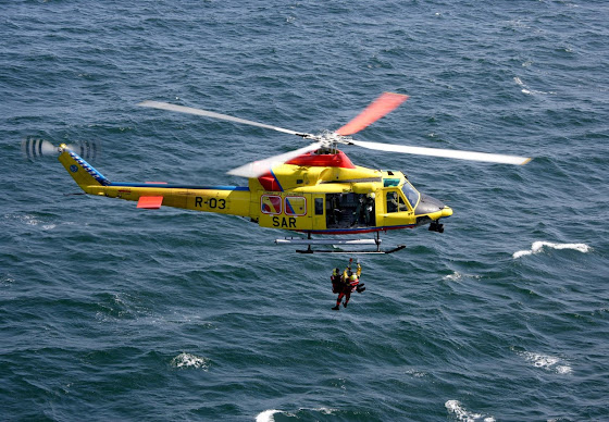 The aircraft doubled as air ambulances for islanders in the vicinity and as coastguard assets AB 412 SAR helikopter