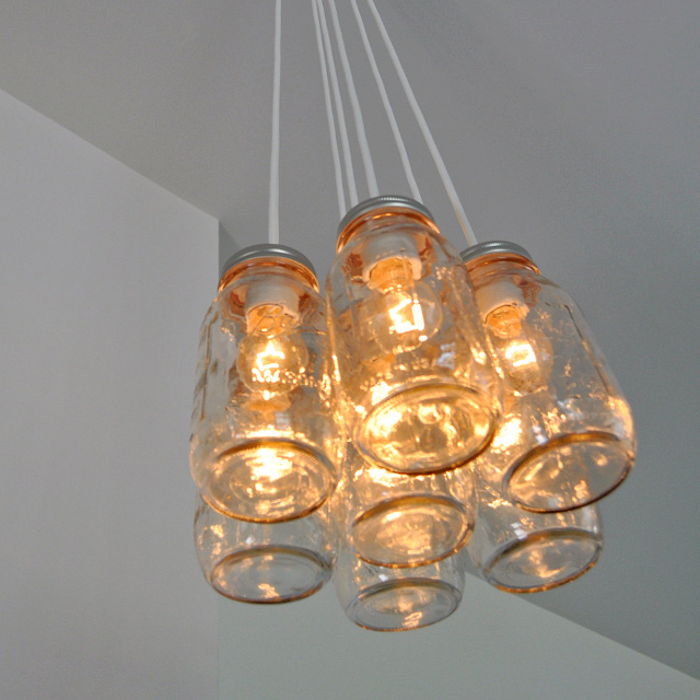 Mason jar light chandelier by Clarksallpurpose