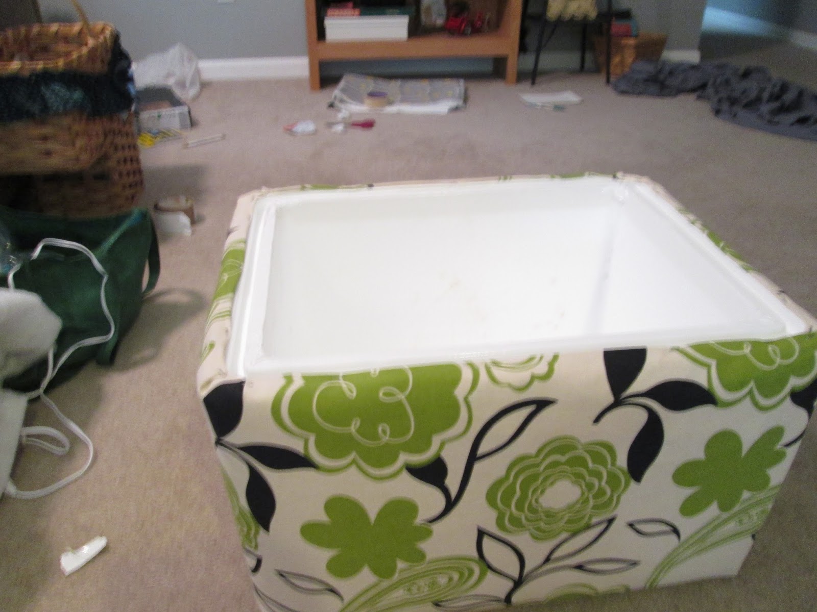 and kitty makes three Project Styrofoam Cooler Ottoman