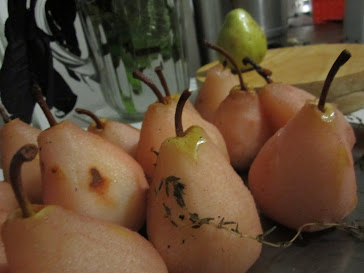 Poached pears, cooling