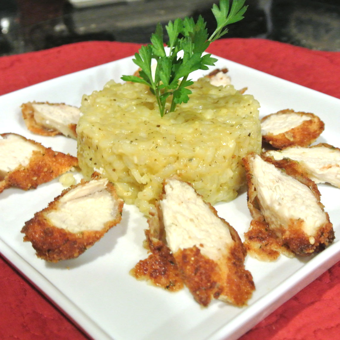 Mom, What's For Dinner? Parmesan Crusted Chicken with Garlic Herb Risotto