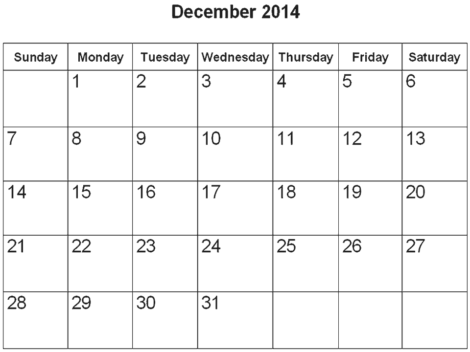 december 2014 calendar 