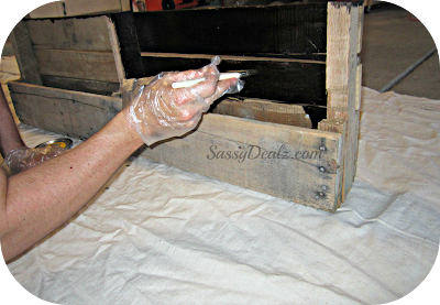 staining the wood pallet for the wine holder