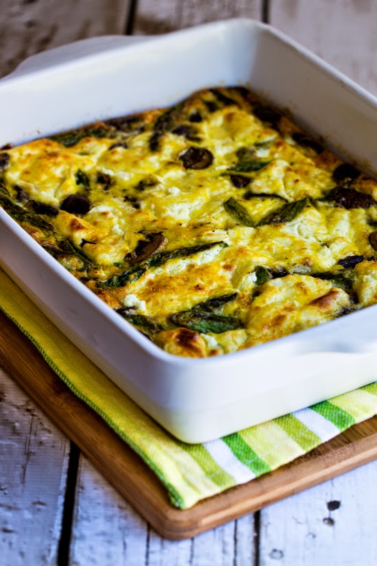 LowCarb Breakfast Casserole with Asparagus, Mushrooms, and Goat Cheese