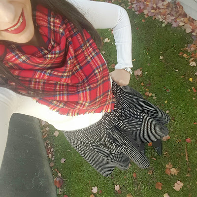 Black Polka Dot Chichwish skirt with a DIY Christmas gift Blanket Scarf