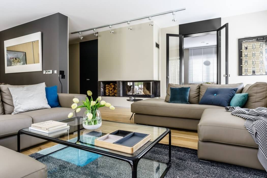 Sala Decorada Estilo Moderno En Marron Y Azul Decoracion De Salas