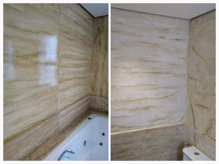 Paredes de banheiro com pintura marmorizada