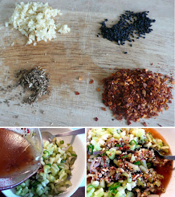 mixing ingredients for giardiniera