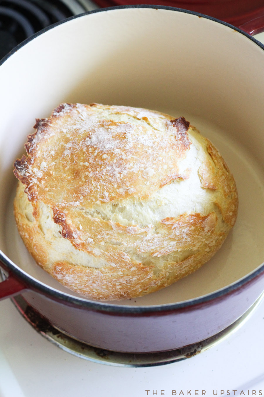 The Baker Upstairs no knead dutch oven crusty bread