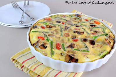 Frittata with Asparagus, Bacon, Asiago, Potatoes, and Caramelized Onions &amp; Mushrooms