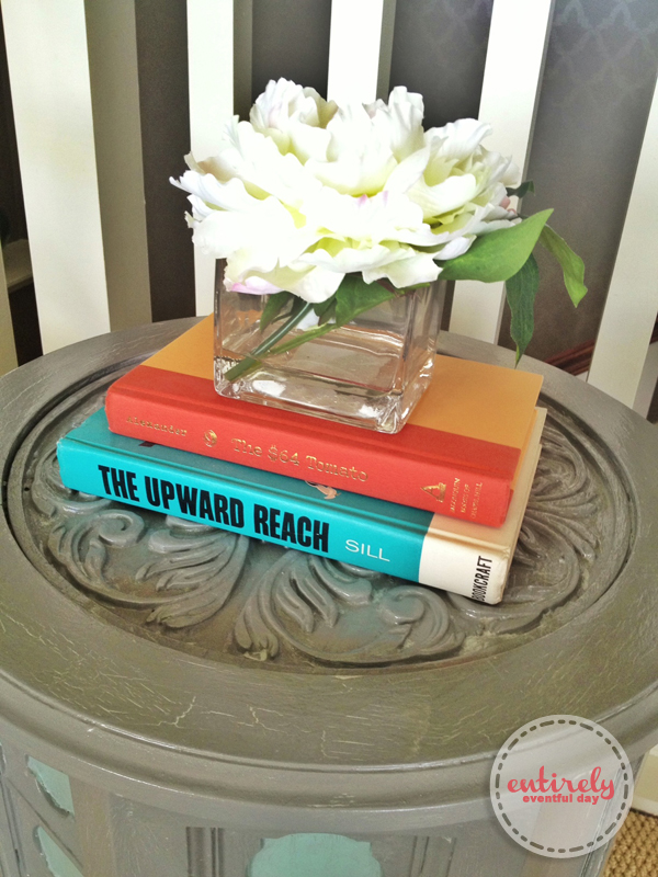 Awesome side table makeover. the crackle effect is done with Elmers glue and a blow dryer! Chalk paint and spray laquer. Love the look. entirelyeventfulday.com #table #diy