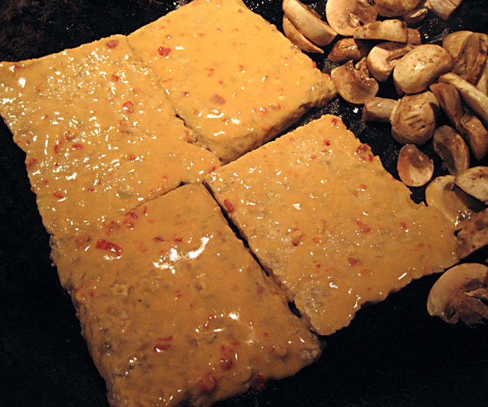 Andrea's Easy Vegan Cooking Tempeh with mustard sauce,bok choy,mushrooms