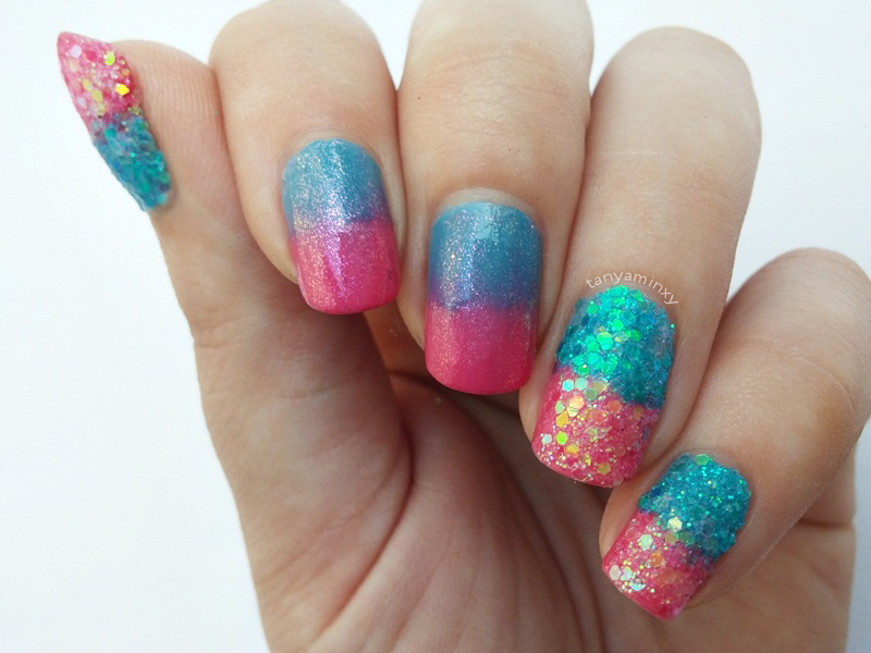 Glitter Gradient Nails Nail Art Design Manicure NOTD BPS Glitter Powder Set Essence Effect Nail Polish
