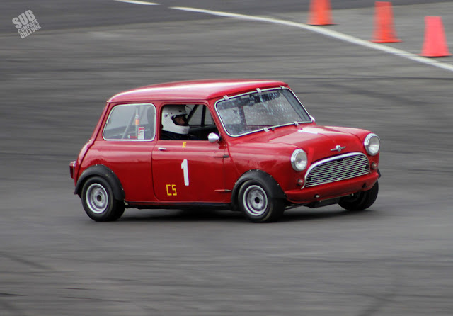 Red Mini Cooper race car at 2015 Portland Vintage Racing Festival
