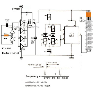 april 2013 wiring schema blogsthe main feature of this circuit is that it utilizes just a single pp3 9 volt battery and yet is able to provide lights (ir) at dazzling levels