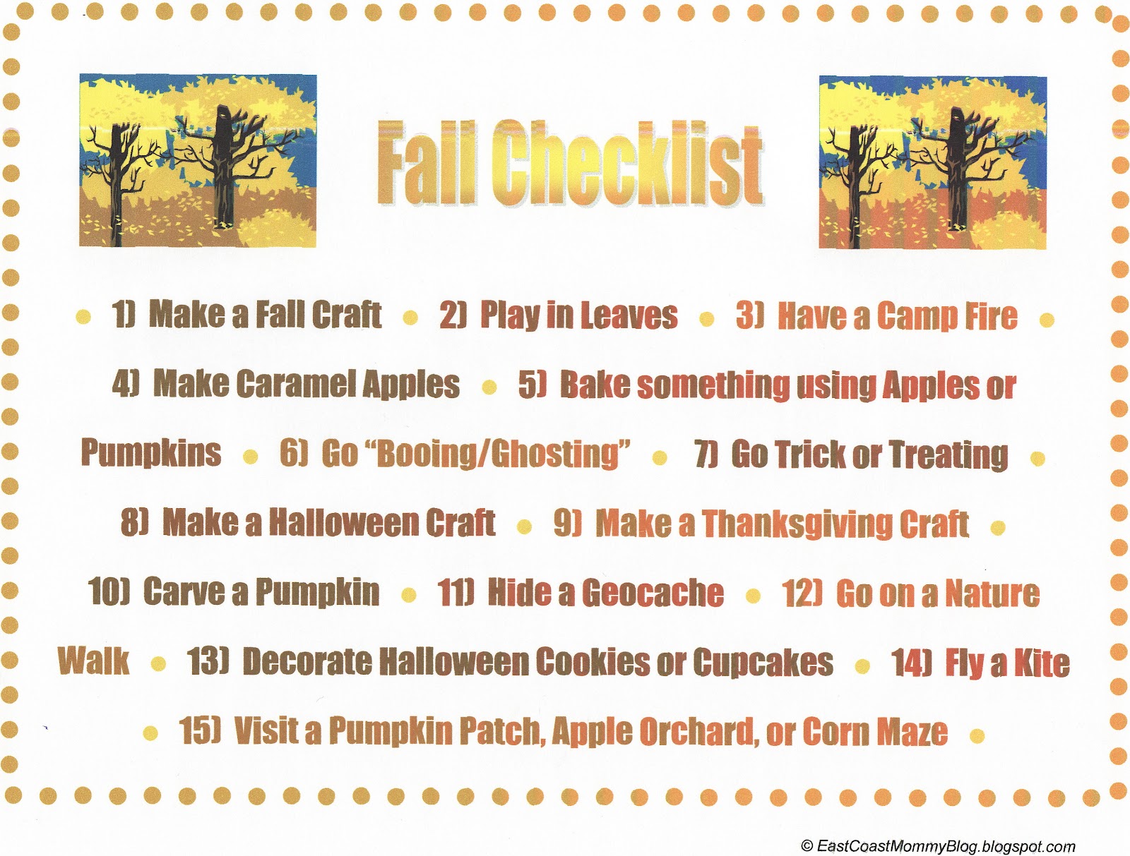 East Coast Mommy Fall Checklist {with free printable}