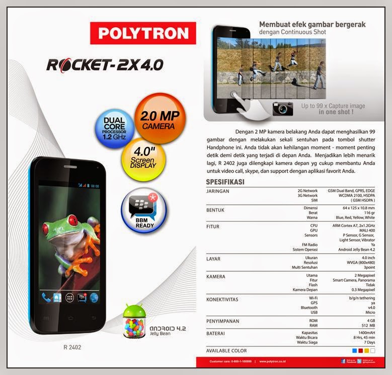 Spesifikasi Polytron Rocket2X4.0 R2402 Ponsel HP