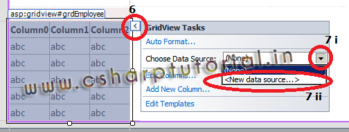 Gridview - Select SqlDataSource at design time. Gridview - Select SqlDataSource at design time.