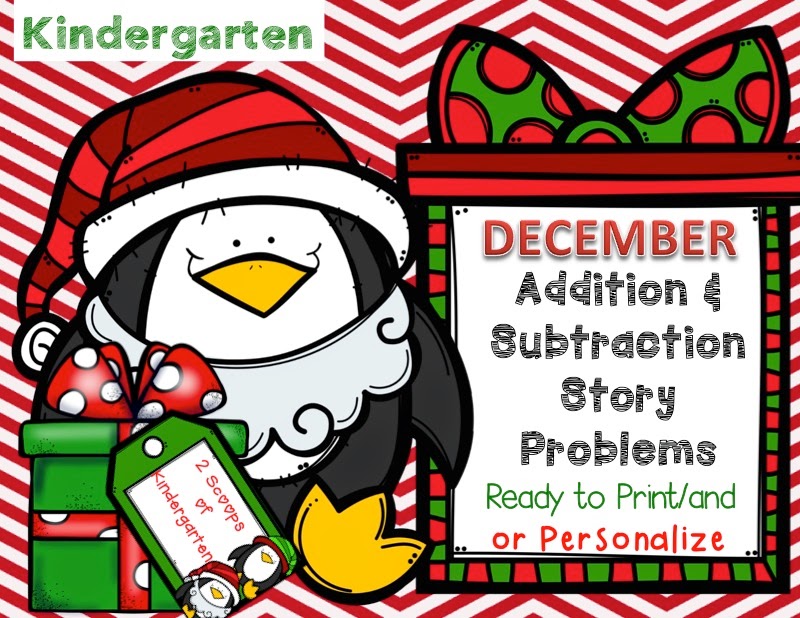 http://www.teacherspayteachers.com/Product/December-Kindergarten-Add-Subtraction-Story-Problems-Print-GoPersonalize-1587069
