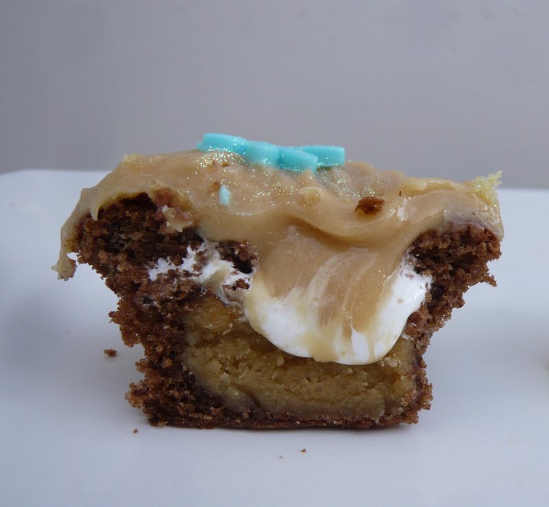 . Chocolate cupcakes with Peanut Butter Cookie Dough and Peanut Butter