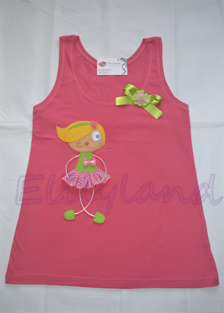 Camiseta Muñeca Topos Rosa y Verde Hecha a Mano