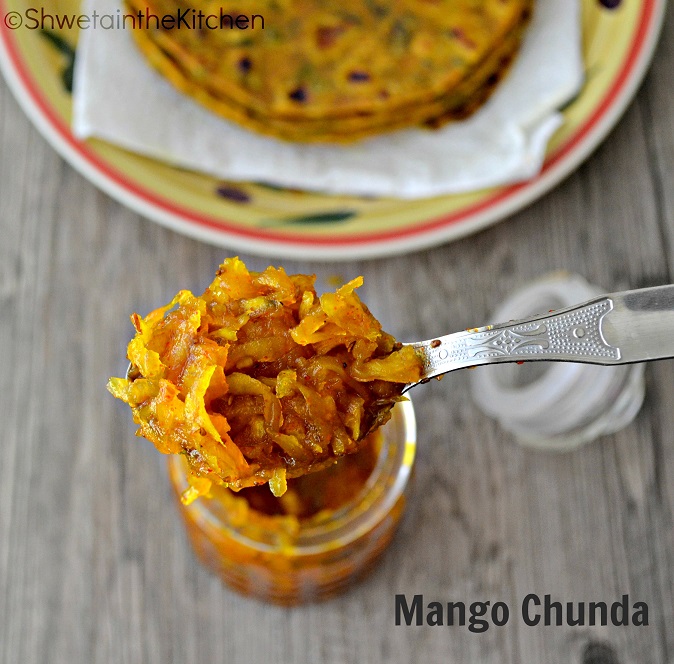quick raw mango chunda - hot sweet sour mango pickle