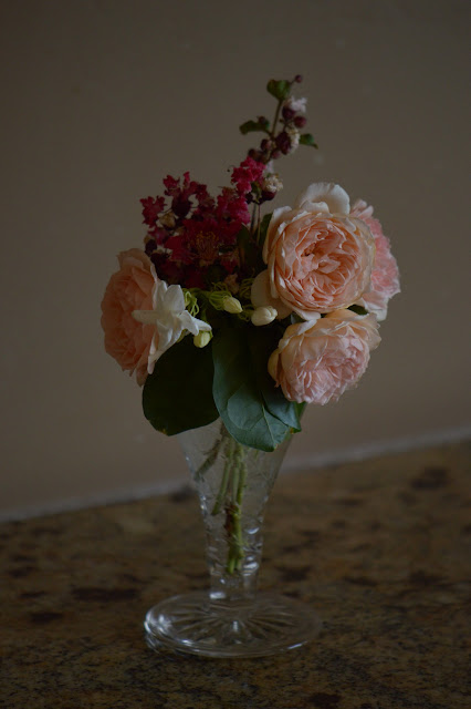 Monday vase meme, English roses, Crape Myrtle