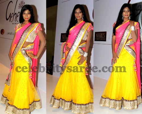 Magenta Pink and Yellow Half Sari