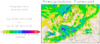 cantitatea de precipitaţii estimată pentru perioada 25 aug - 1 sep
