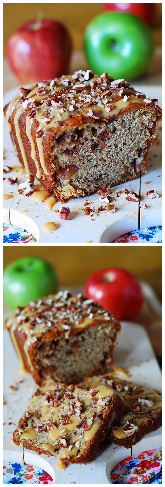 Banana apple bread with caramel sauce and pecans Best Recipe Photos