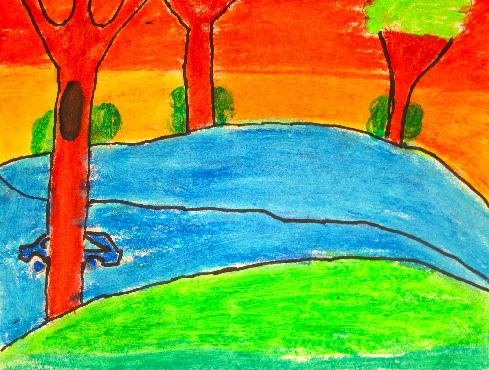 The Green Paintbrush Foreground, Middle ground, and Background Landscapes