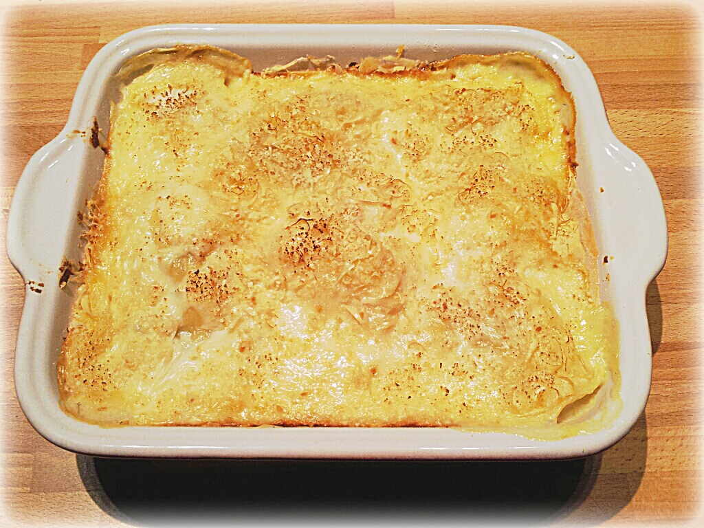 A Normandy Kitchen Smoked haddock and spinach lasagna.