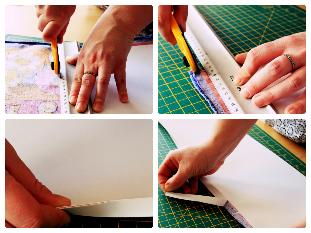 Tutorial Make A Drum Lamp Shade Berylune Once Your Panel Is Firmly Stuck To Tea Towel Carefully Trim The Excess From Around Edge We Use A Cutting Mat Metal Ruler And