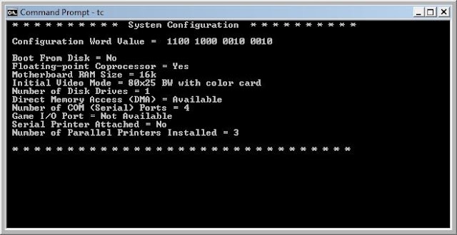 Program to show the System Configuration using interrupt 11h