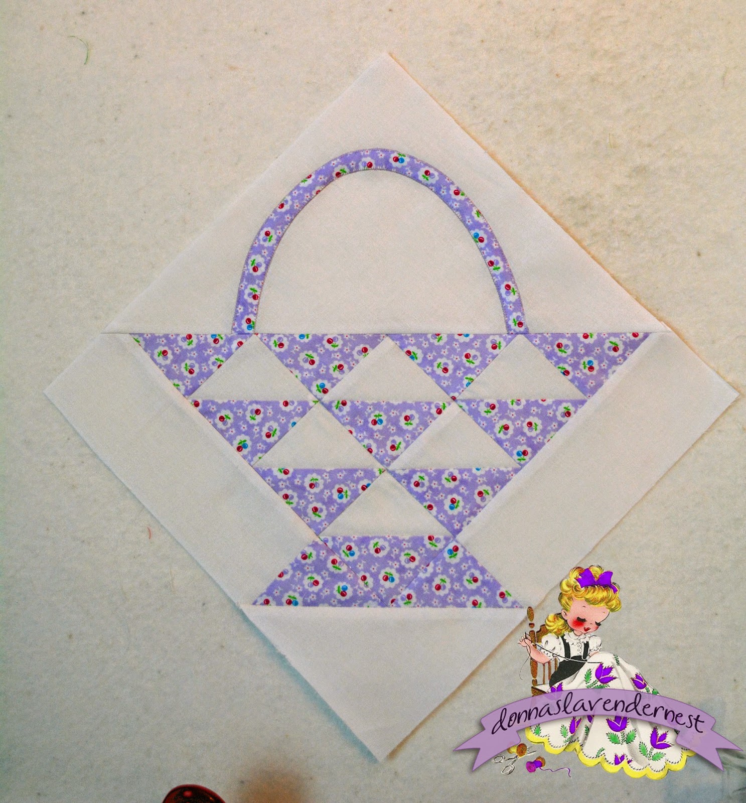 Donna's Lavender Nest 12 inch Cherry Basket Block