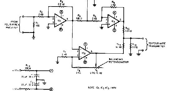circuit diagram: How to Build a 2 to 4 Wire Audio Converter